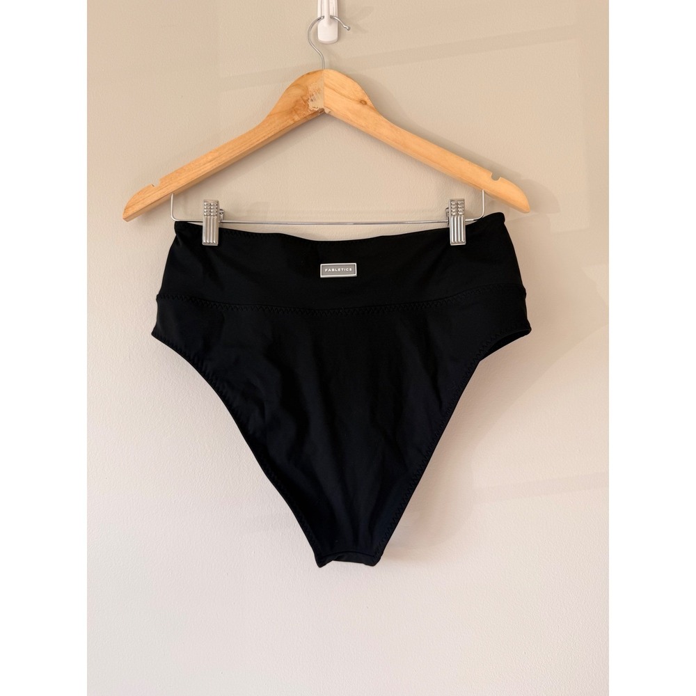 Fabletics Womens High Waisted Cross Over Swim Bottom Black Bikini Large NEW - Picture 3 of 4